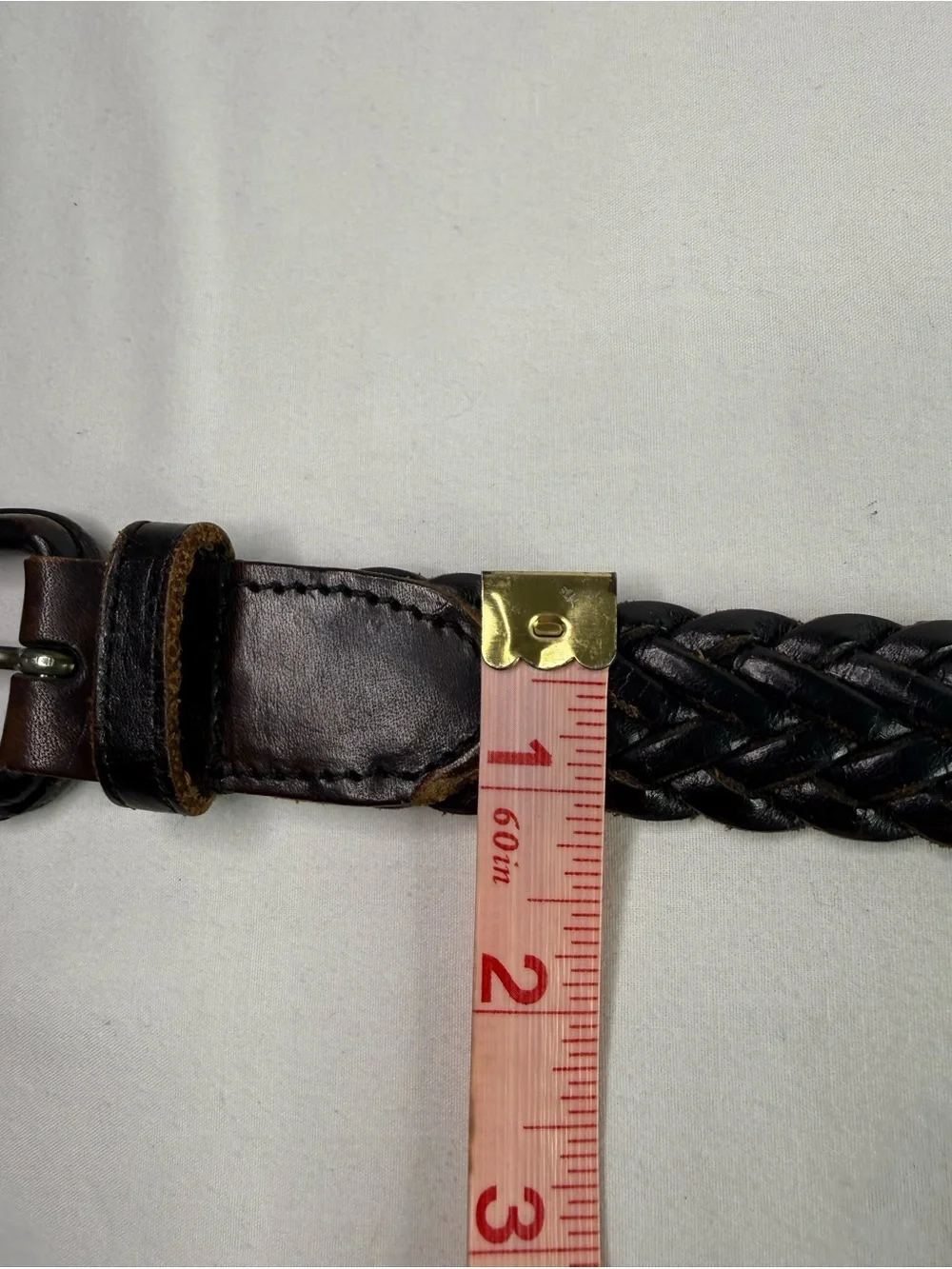 Braided Leather Belt Dark Brown Size 38